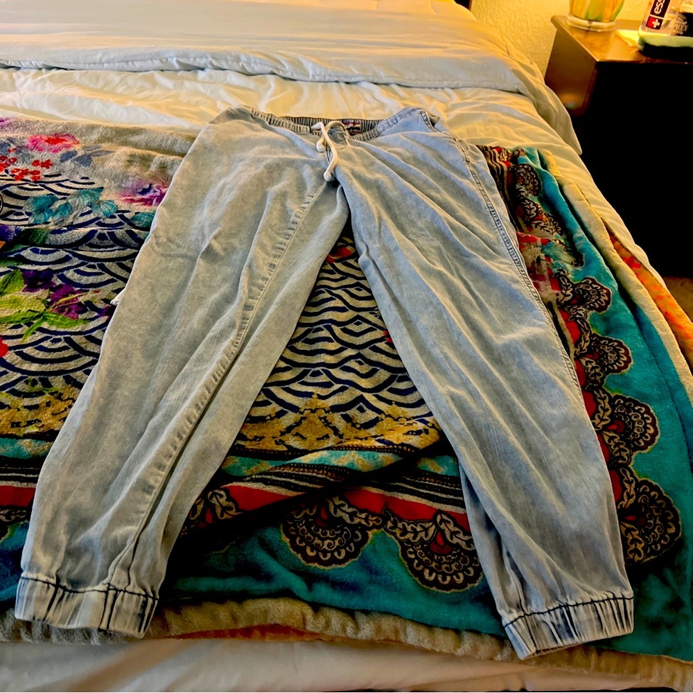 Tommy Hilfiger light denim joggers with drawstring